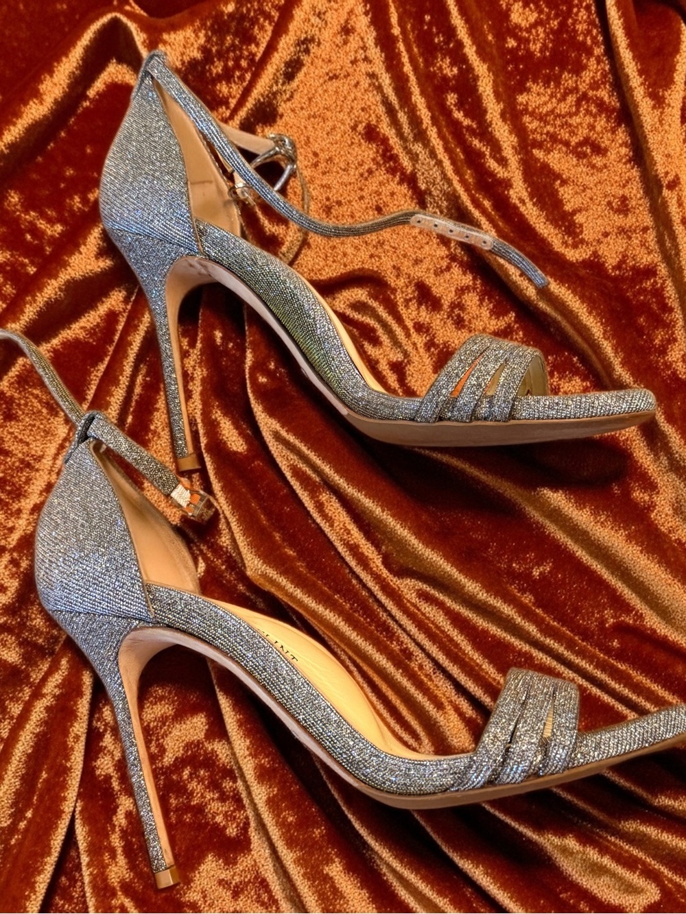 Sarah Flint Silver Glitter Ankle-Strap Stiletto Sandals
